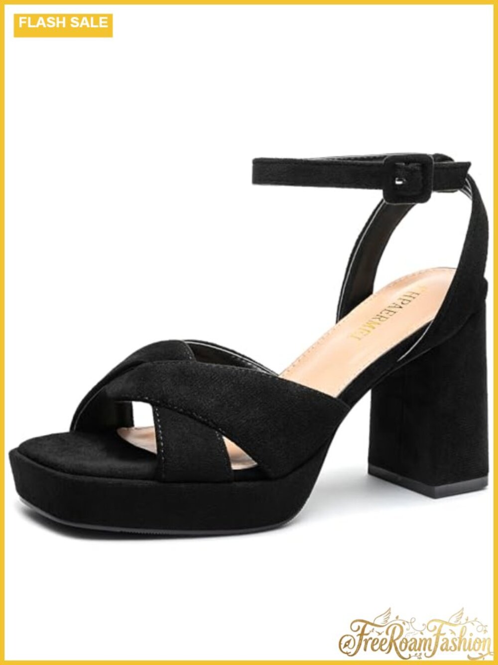 Women's Chunky Platform Heeled Sandals Suede Ankle Strap Open Toe Dress Heels